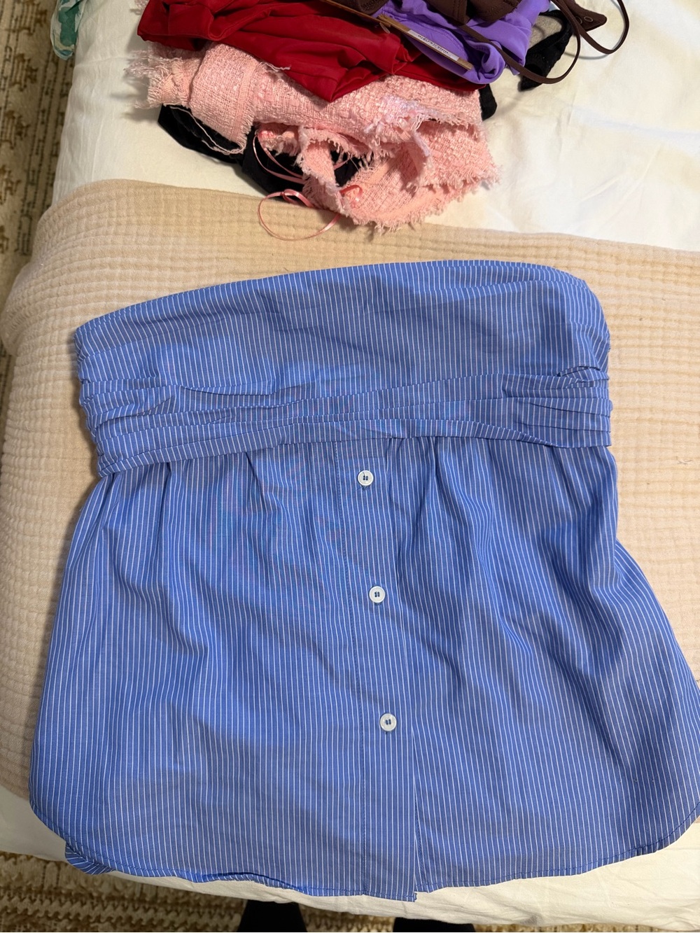 Zara blue and White Striped Strapless Button-Front Top